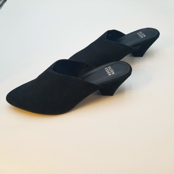 Eileen Fisher Genuine Suede Black Mules Suede Heeled size 7.5 - Picture 1 of 4